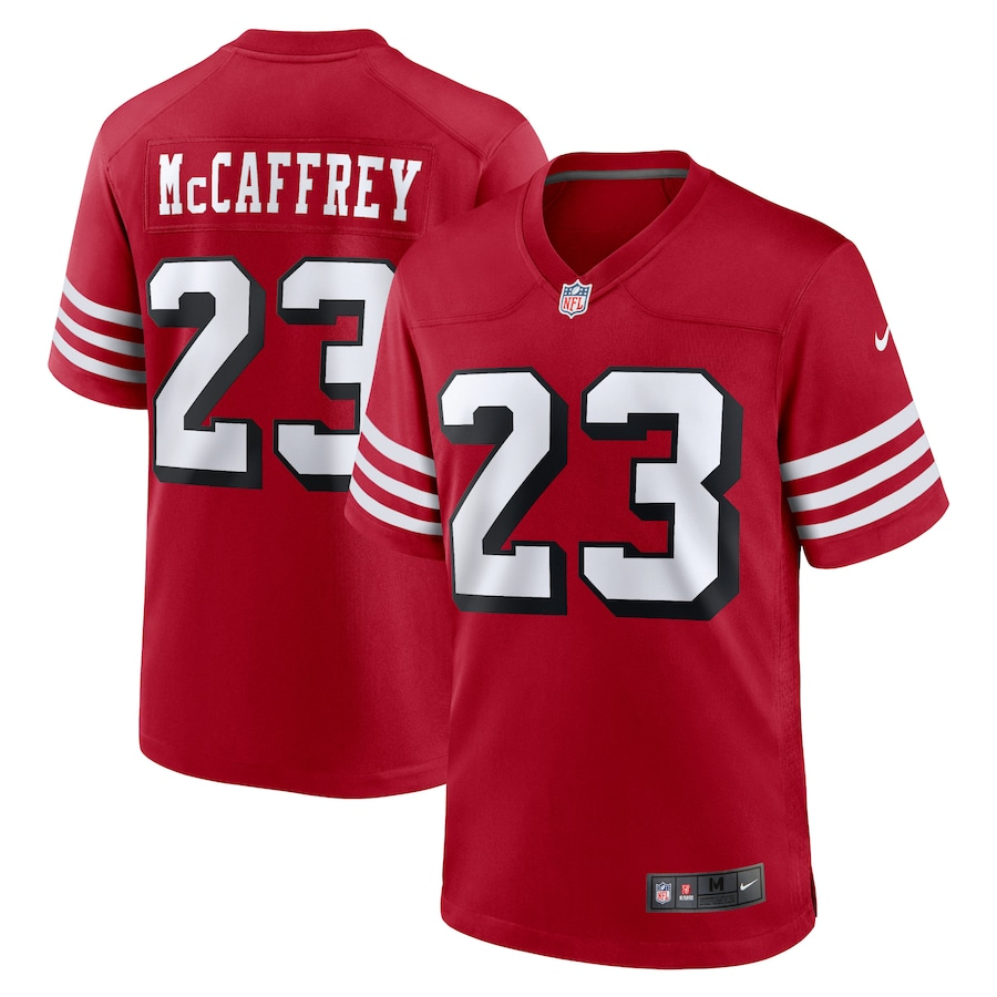 Men's San Francisco 49ers #23 Christian McCaffrey Red Stitched Football Game Jersey